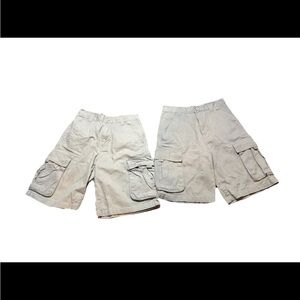 PLUGG y2k lot of 2 boy's skater khaki wide leg loose shorts w/ pockets tan